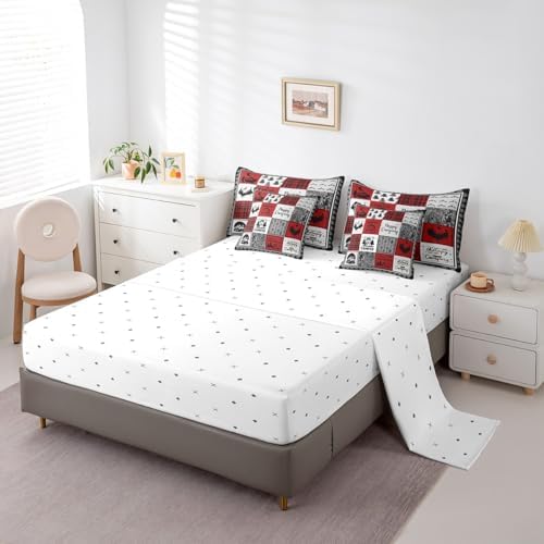 Erosebridal 7 Piece Happy Camping Bedding Set Twin for Kids Adults,Rv Camper Comforter Set for Bunk Travel Trailers,Red Black Buffalo Plaid Bed in a Bag with Sheets,Rustic Cabin Patchwork Bed Set