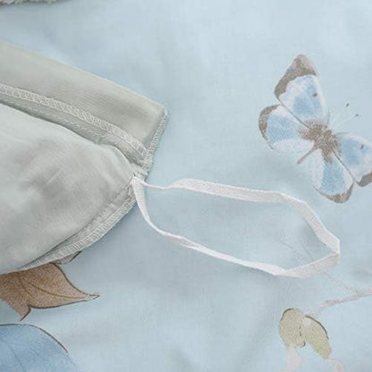 FADFAY Farmhouse Floral Bedding Shabby Blue Bird Print French Countryside Chic Bedding Set Luxury Bedskirt Collections 800 Thread Count 100% Egyptian Cotton, 4 Piece-King Size