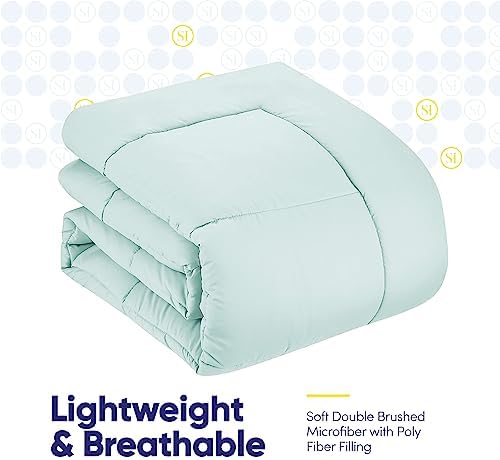 Sweet Home Collection 5 Piece Comforter Set Bag Solid Color All Season Soft Down Alternative Blanket & Luxurious Microfiber Bed Sheets, Aqua, Twin XL