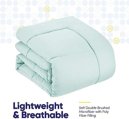 Sweet Home Collection 5 Piece Comforter Set Bag Solid Color All Season Soft Down Alternative Blanket & Luxurious Microfiber Bed Sheets, Aqua, Twin XL
