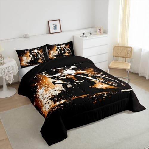 Feelyou Dirt Bike Queen Size Comforter Set for Kids Boys Girls Decor Motorbike Comforter Cover Breathable Soft Lightweight Microfiber Extreme Sports Fashion Motorcycle Bedroom Decor Quilt Set