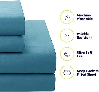 Sweet Home Collection 7 Piece Comforter Set Bag Solid Color All Season Soft Down Alternative Blanket & Luxurious Microfiber Bed Sheets, Marino, Twin