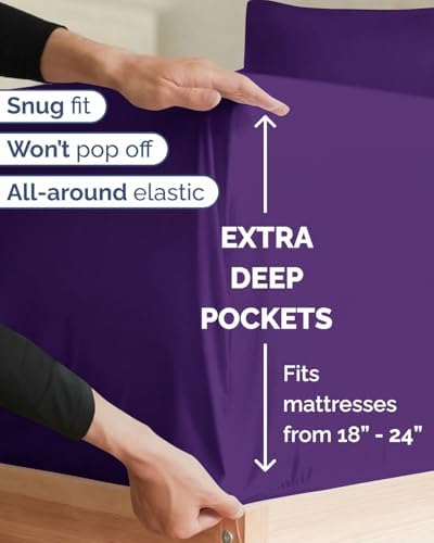 Extra Deep Twin XL Sheet Set - 3 Piece College Dorm Room - Purple