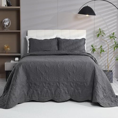 EVENHUG Oversized King Bedspreads California King Quilt Set with Pillow Shams Extra Wide Large King Size Quilts Lightweight Coverlet Bedding Sets Dark Grey 120"x120"