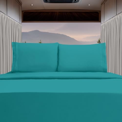 Elegant Comfort Luxury 4-Piece Bed Sheet Set - Luxury Bedding 1500 Premium Hotel Quality Microfiber, Wrinkle Resistant Cool and Breathable, Easy Elastic Fitted, RV Short Queen, Teal