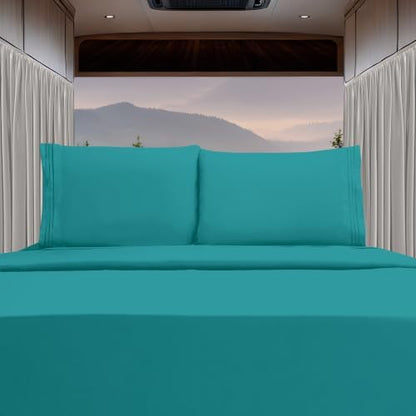 Elegant Comfort Luxury 4-Piece Bed Sheet Set - Luxury Bedding 1500 Premium Hotel Quality Microfiber, Wrinkle Resistant Cool and Breathable, Easy Elastic Fitted, RV Short Queen, Teal