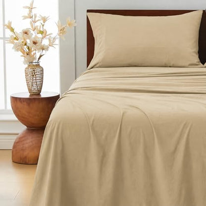 GOKOTTA 3 Piece Twin Sheet Set - Soft, Breathable & Cozy - Tan/Beige