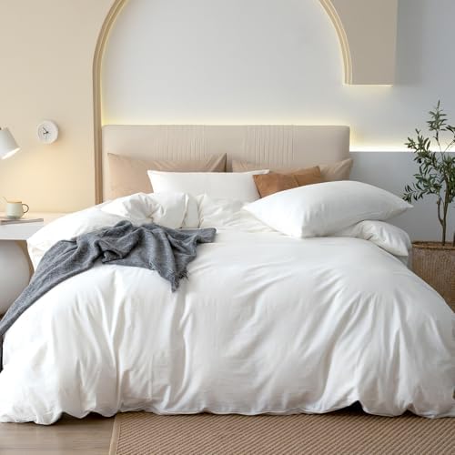 JIYUAN Oversized Queen Washed Cotton Duvet Cover Set Relaxed Linen Feel
