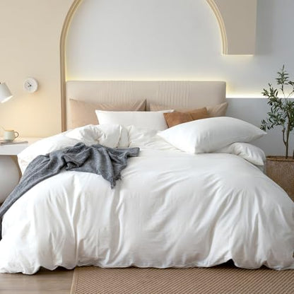 JIYUAN Oversized Queen Washed Cotton Duvet Cover Set Relaxed Linen Feel