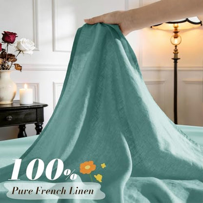 SONORO KATE 100% French Linen Queen Size Sheets Set,Natural Flax Bedding