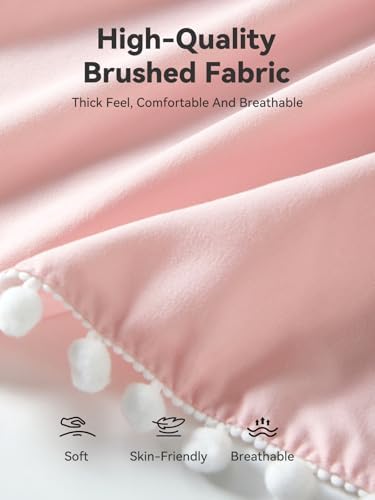 TILLYOU Baby Crib Skirt Girls Boys, Ruffled Bed Skirt with Pompoms, 28”x 52”, 14'' Drop, Pink