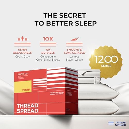 THREAD SPREAD 100% Egyptian Cotton Sheets California King Size - 1200 Series Plush Collection Cal King Size Sheets Set, 4 PC Luxury Bedsheet (Light Grey), Soft, Cooling, 17" Deep Pocket Bedsheet Set