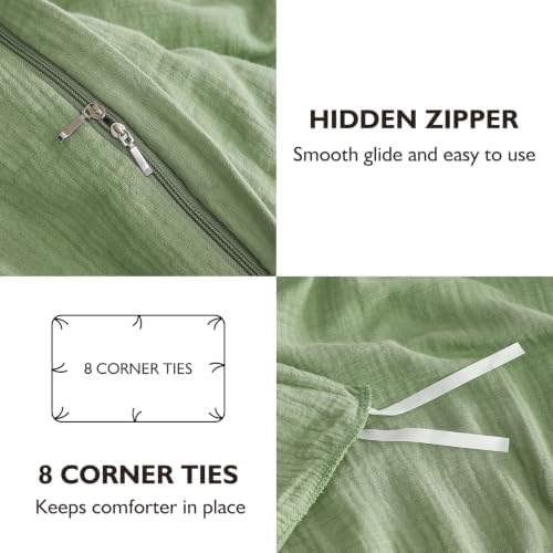 EMME Muslin Cotton Duvet Cover Set Linen Like Sage Green Twin