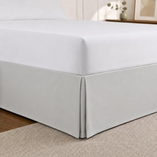 Cathay Home Double Brushed Microfiber Pleated Easy Fit Bed Skirt, Ultra Soft, Fade and Wrinkle Resistant - Light Grey, King