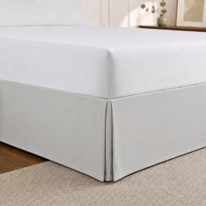 Cathay Home Double Brushed Microfiber Pleated Easy Fit Bed Skirt, Ultra Soft, Fade and Wrinkle Resistant - Light Grey, King