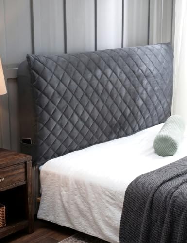 Velvet Bed Headboard Cover Slipcover - Stretch Quilted & Thicken Dustproof Protector for Queen/King, Washable Decorative Headboard Cover for Bedroom (Darkgray, 67x27.5 inch)