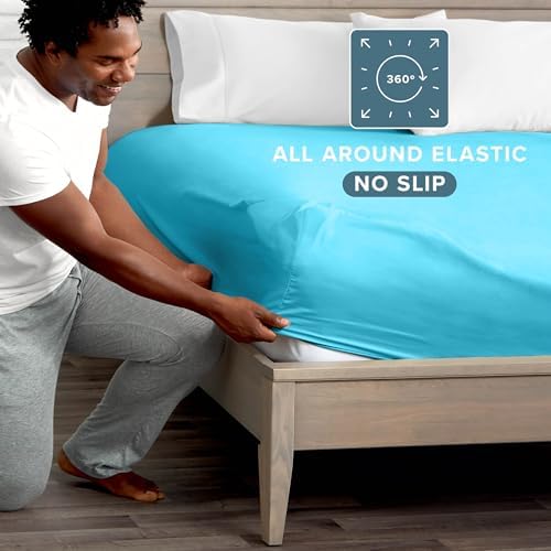 Bare Home Queen Fitted Sheet - 1800 Ultra-Soft (Queen, Aqua)