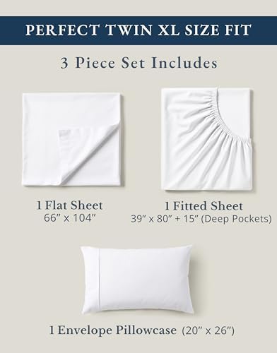 LANE LINEN Twin XL Sheets 100% Organic Cotton 3pc Percale Cooling - White