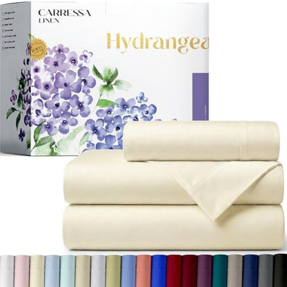 Carressa Linen 600 Series Cotton Twin Sheets Set, 16" Deep Pocket, Ivory