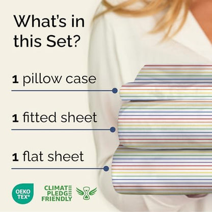 Twin 3 Piece Striped Sheet Set - Breathable & Cooling - Rainbow Stripe