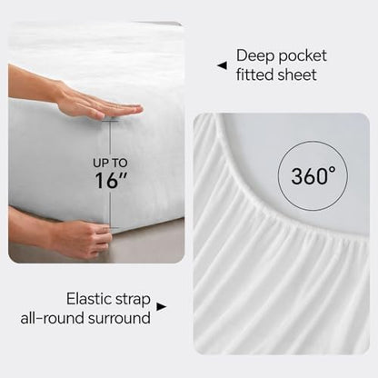 BEDELITE Flannel Sheets Twin Size, Bright White, 3 Pieces