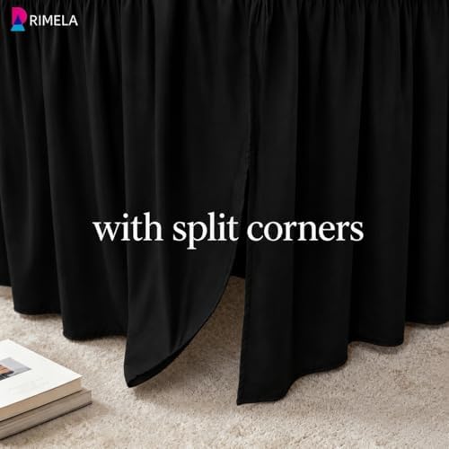 Dorm Room Bed Skirt Twin XL 46" Drop, College Split Corner Bedskirt, Black