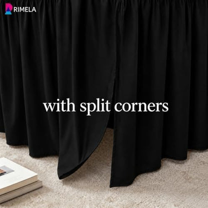 Dorm Room Bed Skirt Twin XL 46" Drop, College Split Corner Bedskirt, Black