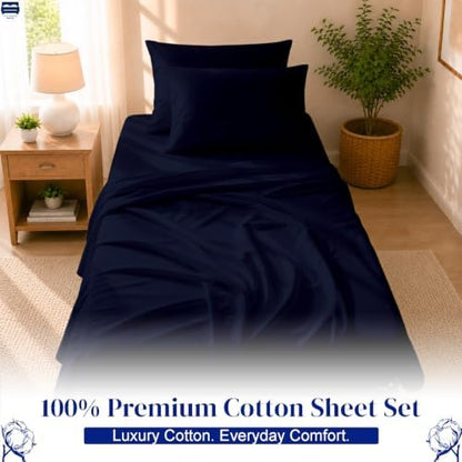 Cottingon 4 PC Cot Sheet Set 30"X75", Egyptian Cotton, Navy Blue