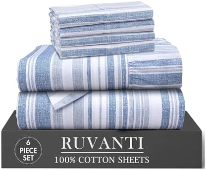 RUVANTI 100% Cotton Percale King Sheets, King Size Sheets Set, Naval Blue