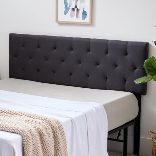 Lucid Mid-Rise Upholstered Headboard - Diamond Tufted - Padded Polyester - Adjustable Height from 34” to 46” - Easy Assembly - Bed Frame or Wall Mount - Sturdy - Charcoal - King / Cal King Size
