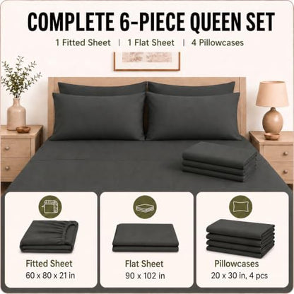 CozyLux Queen Sheet Set 6-Piece, 21-Inch Deep Pocket, Soft Brushed Feel