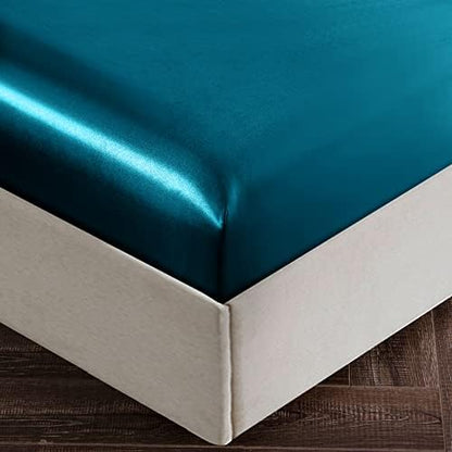 SiinvdaBZX 4Pcs Satin Sheet Set King Size 15-Inch Deep Pocket, Teal