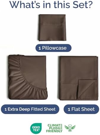 Extra Deep Twin Sheet Set - 3 Piece Breathable & Cooling Bed Sheets - Brown