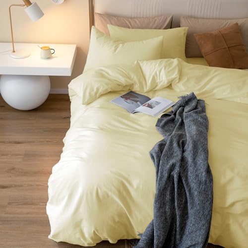 JIYUAN King Washed Cotton Duvet Cover Set, 3-Piece, Relaxed Linen Feel