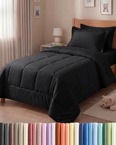 Twin Comforter Set - 5 Piece Bed in a Bag Twin Size Bed Set, Soft - Black
