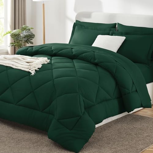 CozyLux King Comforter Set 102"x90" Emerald Green - 7 Piece Bed in a Bag