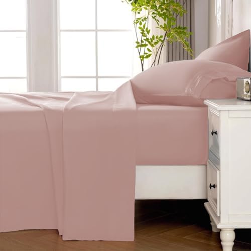 ROSE&RISY Mauve King Sheet Set, 4 Pieces Soft Bedding King Sheet Set, Breathable and Cooling Sheet Bed Set, Includes 1 Fitted Sheet, 1 Flat Sheet, 2 Pillowcases - Deep Pocket (Mauve, King Size)