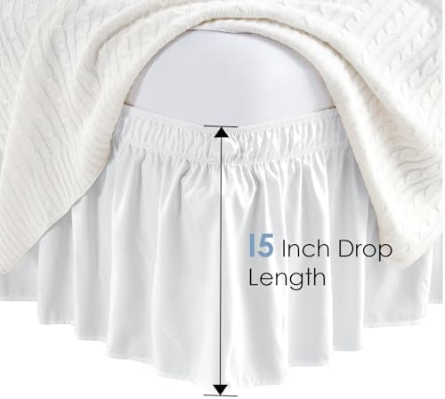 FreshCulture Twin Bed Skirt, Elastic Wrap Around Bed Skirt Twin Size, Bed Skirts for Adjustable Bed, Easy Fit with 18 Inch Drop Length, Hotel Quality Dust Ruffle for Twin Bed (White)