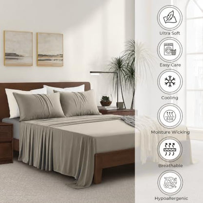 |Queen Size Sheet Set | Organically Grown | Ultra Soft & Cooling |100% Viscose | 17" Deep Pocket [Cocoa]