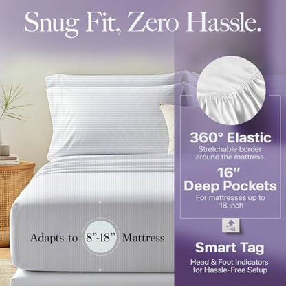 Carressa Linen 600 Series Striped Split King Sheets Sets for Adjustable Bed