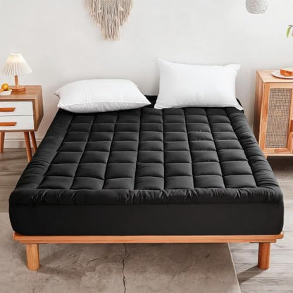 Mattress Pad Cover with Stretches to 18” Deep Pocket Fits Up to 8”-21” Cooling Bed Topper,Soft and Breathable Mattress Protector Cover (Black, Twin)