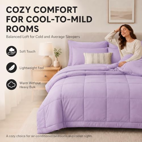 CozyLux Full Size Comforter Sets Lavender - 7 Pieces Bed in a Bag