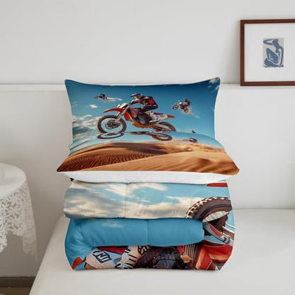 Feelyou Dirt Bike Comforter Set Queen Size Racing Themed Bedding Set