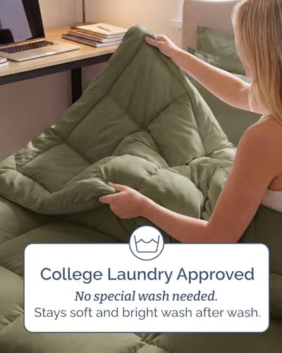 Twin XL Comforter Set - 5 Piece Bed in a Bag Twin XL Size - Sage Green