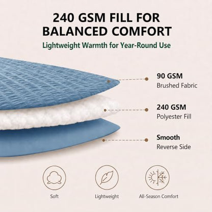 HIMEET Oversized King Comforter Set, 7-Piece Seersucker, Grayish Blue