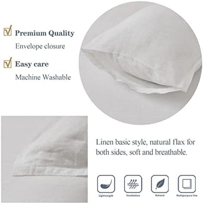 Simple&Opulence 100% Linen Lumbar Pillow Cover 12 x 20 Inches Set of 2 Rectangular Decorative Throw Cushion Cover for Couch Sofa Bed Living Room Office Soft Breathable Farmhouse - White