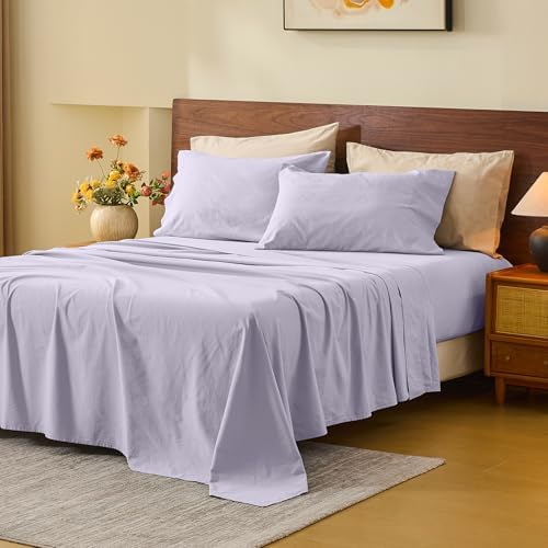 MEISHANG 100% French Linen Sheets Queen,6 Pcs,18-24" Extra Deep Pocket