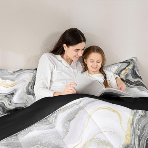 jejeloiu Gray Marble Comforter Set Twin Size Modern Marble Aesthetic Bedding Set for Kids Boys Girls Retro Watercolor Duvet Quilt Abstract Texture Bedroom Decor Microfiber 2 Pcs with 1 Pillow Cases