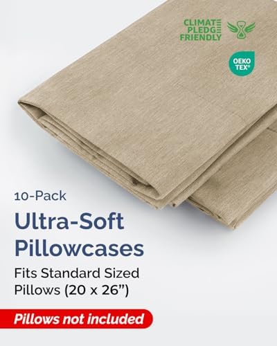 Standard Pillow Cases Set of 10 - Soft Pillowcase Covers - Heathered Beige