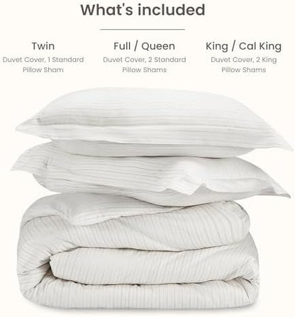 BIOWEAVES 100% Organic Cotton King Duvet Cover Set, 3-Piece, 300 TC Sateen Weave GOTS Certified Comforter Cover with Buttoned Closure and 2 Pillow Shams – Natural/Biscotti Stripes, 104x90 inches